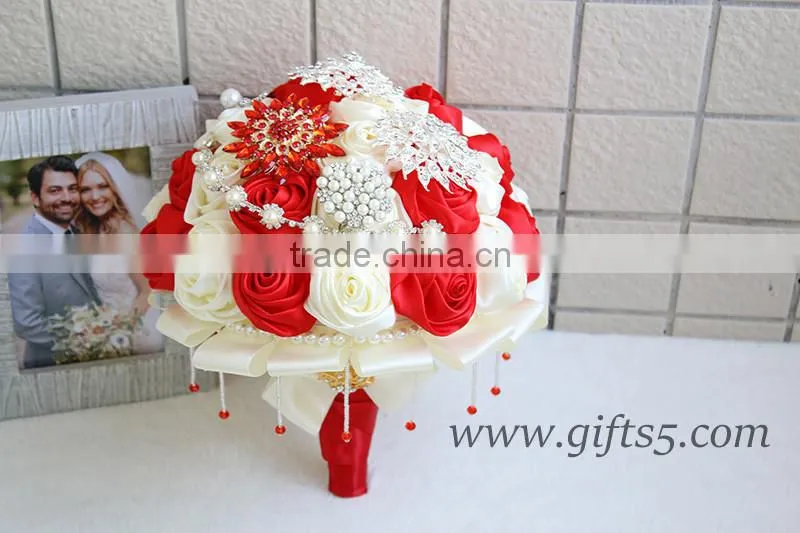 Handmade Gorgeous Brooch Bouquet, red and Silver Wedding Brooch jewelry Bouquet