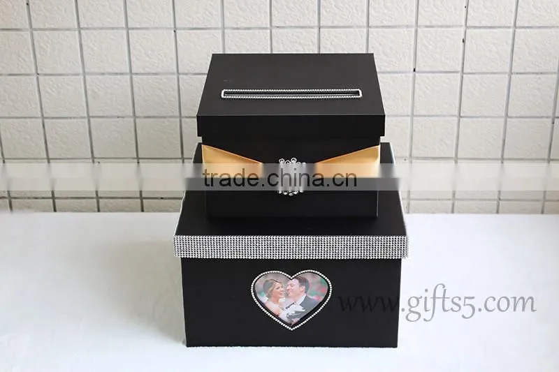 Elegant Handmade black wedding cardbox with photo frame