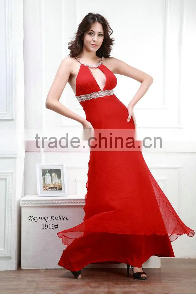 Sexy Halter Beaded Belt Flowing Feeling Sexy Prom Dresses