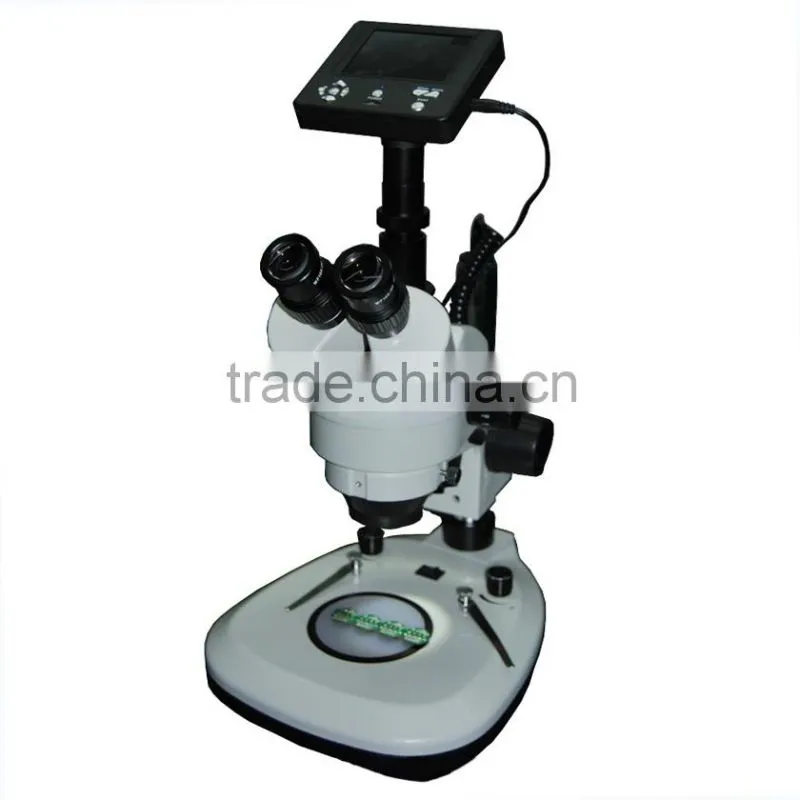 Digital trinocular stereo microscope with LCD camera