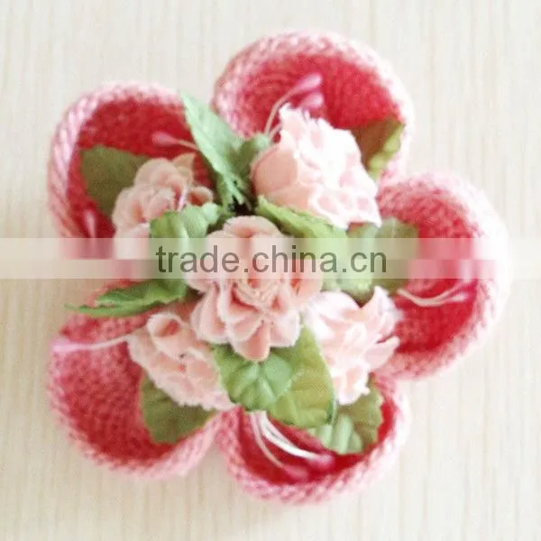 crochet knitting flower with pin for dress/cloth/apparel