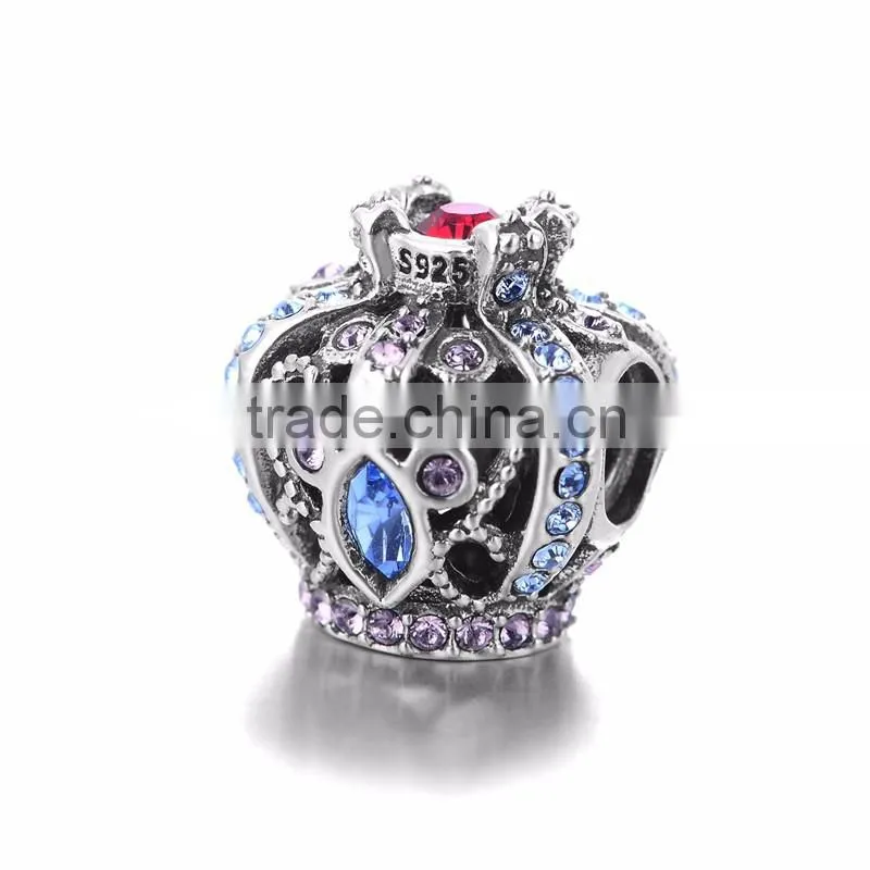 X266 Fashion Italian Multicolor Crystal Charms,925 Sterling Silver Crown Charms