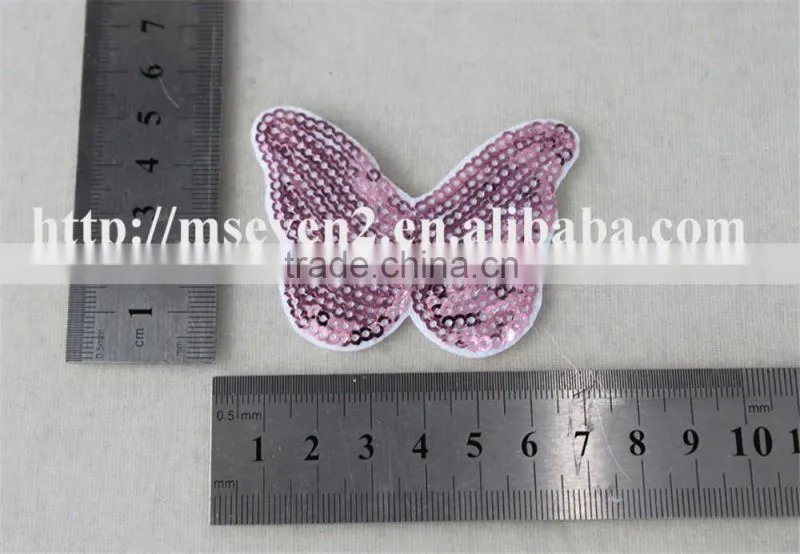 good looking pink butterfly woven embroidery patch in sequin material for sale