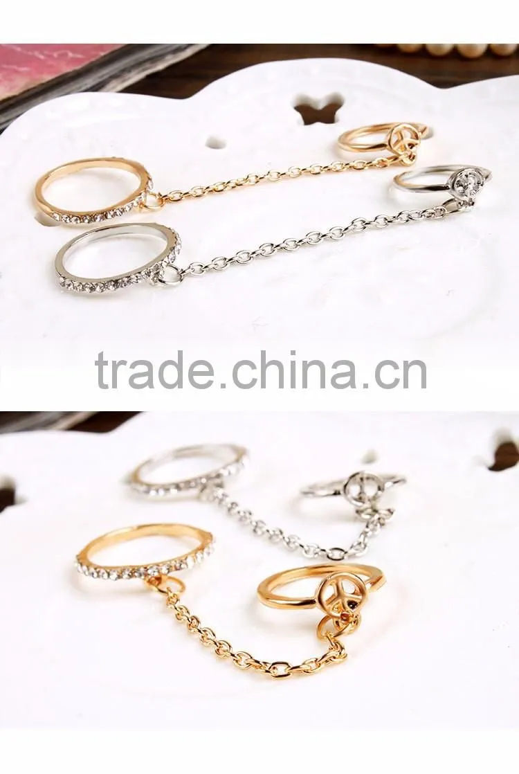 Fashion new design summer 2016 silver chain gold Knuckle rings