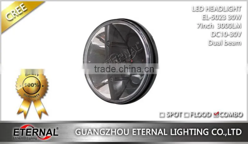 7in round headlight 30W LED Headlight dual beam with H4 plug For Jeep Wrangler JK CJ LJ TJ DRL headlight replacement