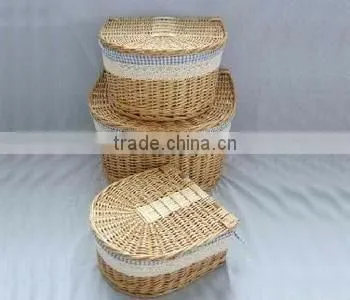 wholesale half round wicker storage basket with beautiful liner