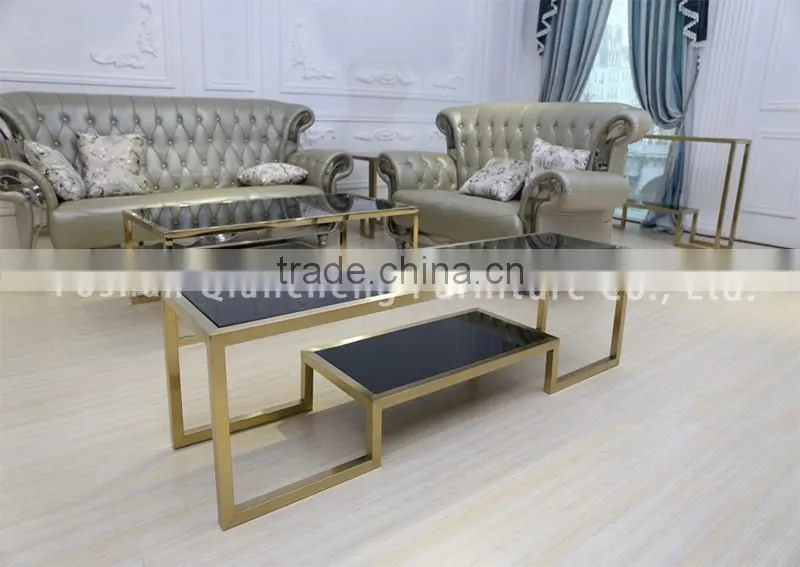 Eurpean style stainless steel golden glass tv stand
