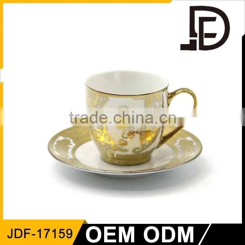 logo print golden brim bone china coffee tea drinking cup and saucer