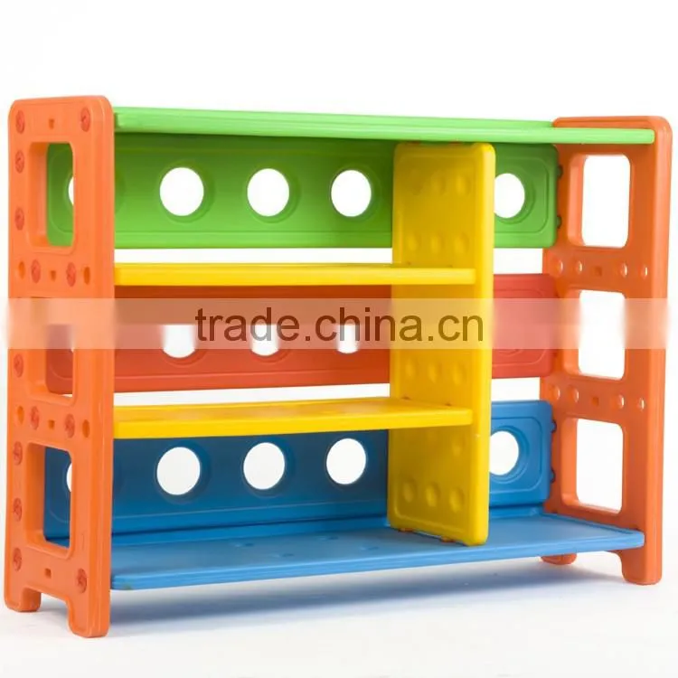 Solid color plastic kids school cheap library bookshelf
