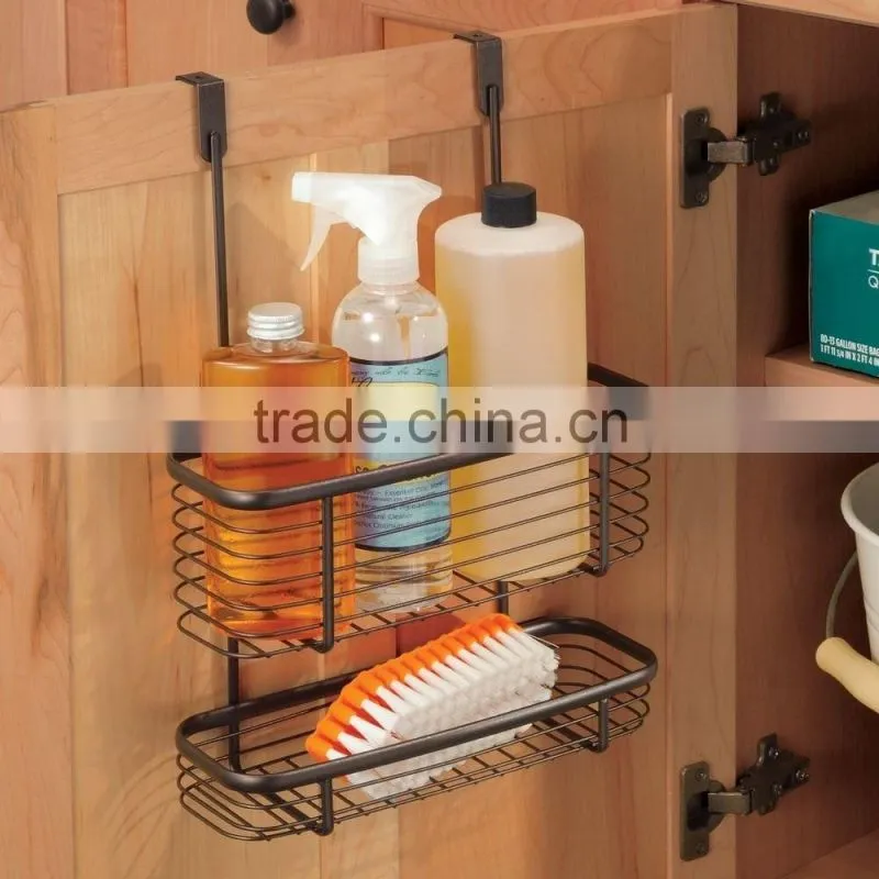 Sliding Over the Cabinet Kitchen Storage wire Basket for Aluminum Foil Bags Cleaning Supplies - 2-Tier Bronze