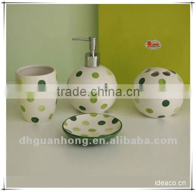 Round dot printing 4pcs Ceramic Bathroom Accessory Set