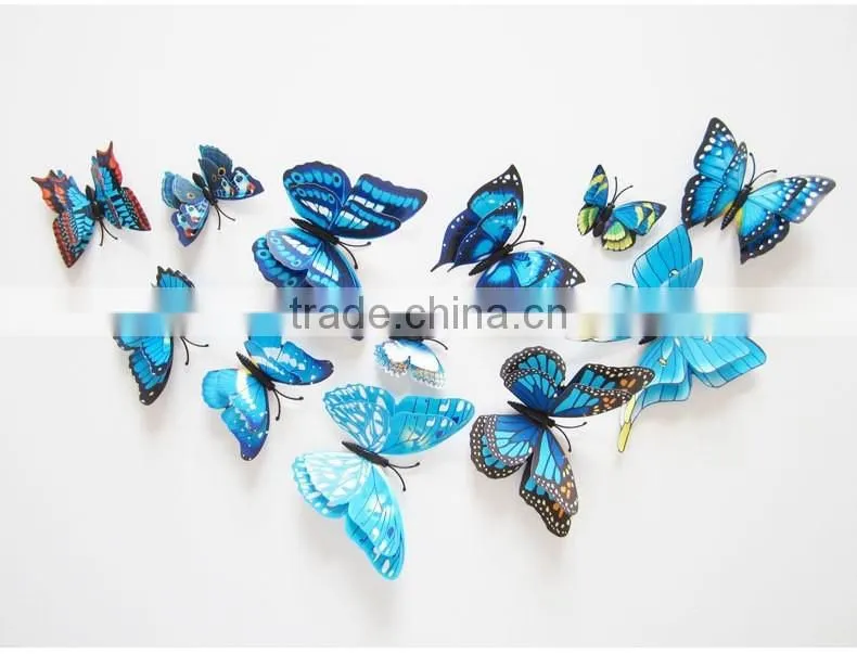 New Design Double-deck 3D Butterfly Wall Sticker PVC Double Layer Butterflies Decor Wall Sticker