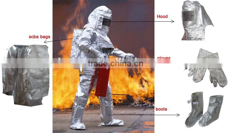 High quality 100% Aluminum foil firefighting firefighter suits