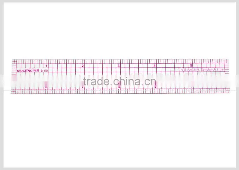 Kearing 1"*6" sandwich printing clear plastic garment ruler for sewing fabric measurement #B-50