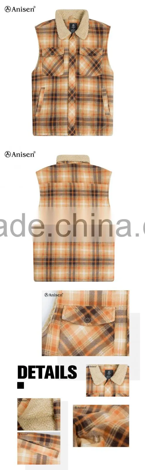 alibaba stock windproof collar plaids men polar fleece vest
