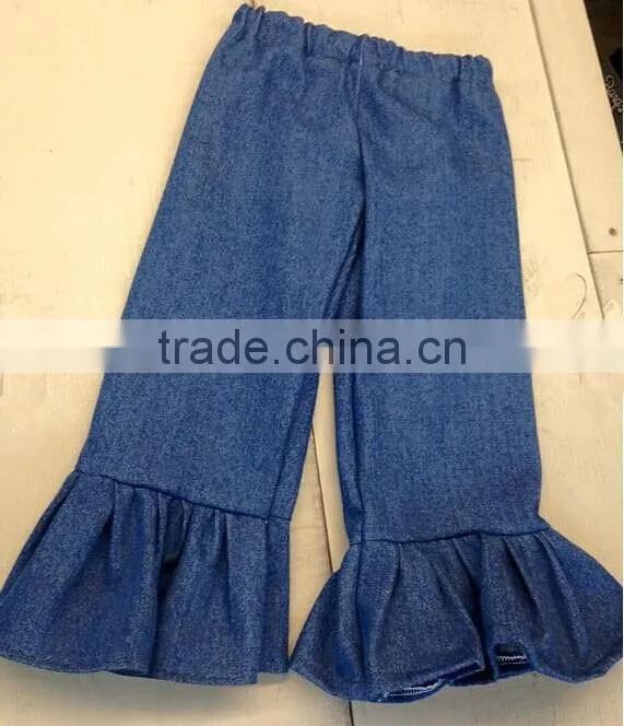 cheap wholesale boutique knit fabric ruffle bottom pants for baby girls