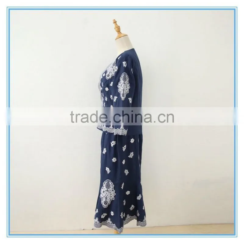 New design 100% ramie/linen embroidery classic women suits with back zipper