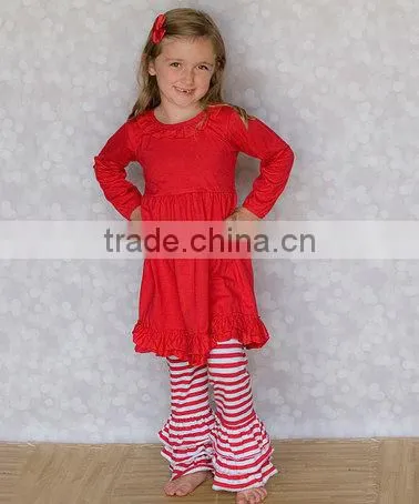 Cotton Children Frocks Designs Kids Clothes Multiple Color Capri Leggings & Tunic Ruffle Pants Sets