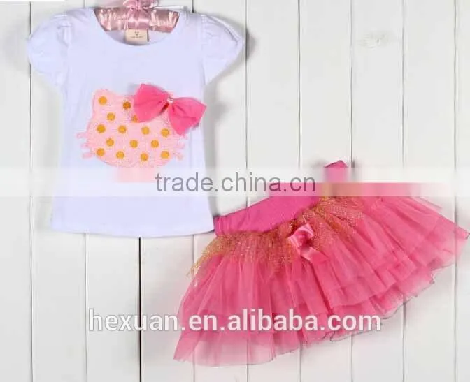 S80005T, baby's girls kids children's suits,Girls clothing sets Lovely Big flower T-shirt + tutu skirt 3D bow skirt