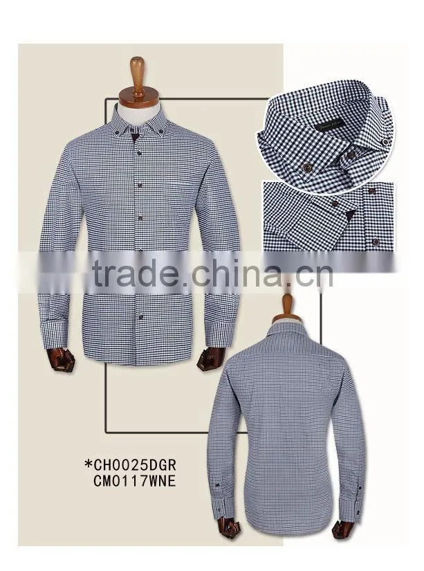 100% cotton checked long sleeve button up collar made to measure custom mens dress shirt