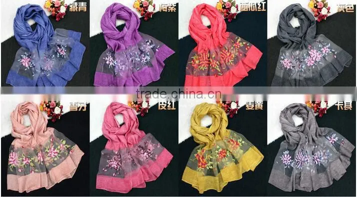 2017 High Quality women Flower embroidered silk scarf