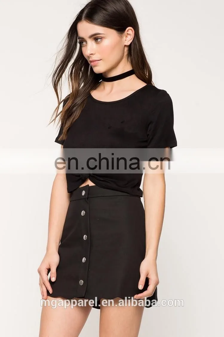 Fashion women shirts and tops latest short sleeve tied front woman top