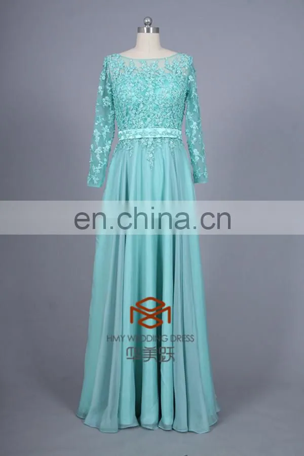 Lace Embroidered Royal Blue Long Sleeves Maxi Evening Dress For Fat Women HMY-CDA041 Ladies Long Evening Party Wear Gown