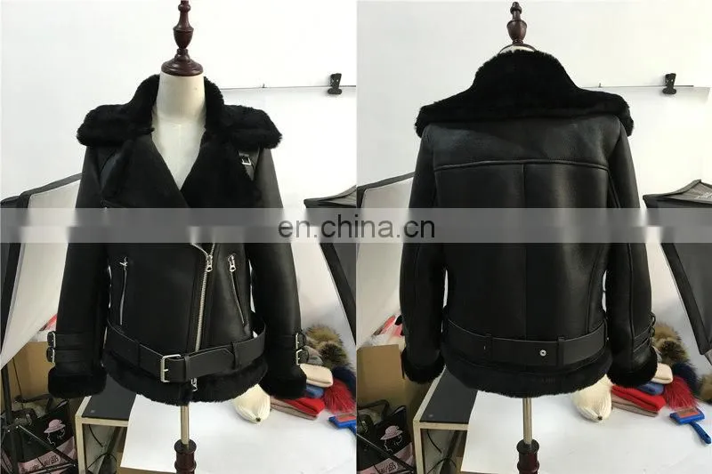 2017 Fashion Real Sheepskin Genuine Leather Jacket / Winter Custom Sheep Skin Motorcycle Women Leather Jacket