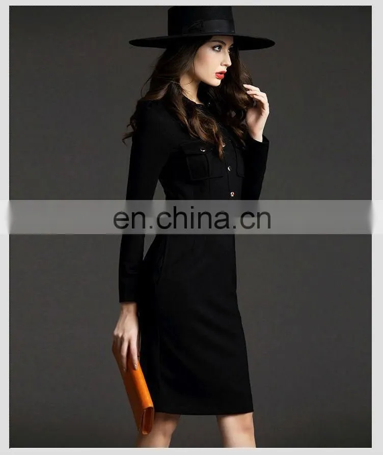 Long sleeve pocket on chest collar design high end woman communion dress