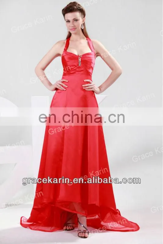 2015 Long Evening Dresses Grace Karin Halter Red Dresses Evening CL4420