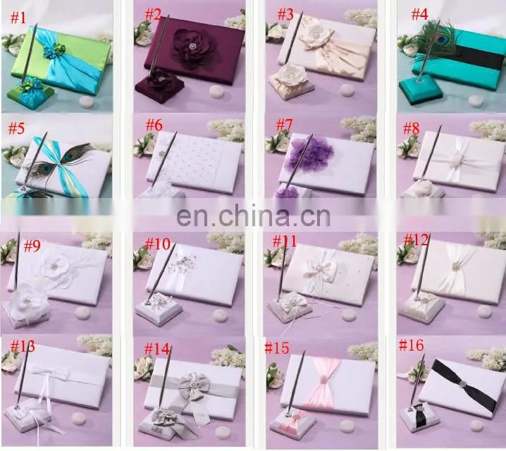 Pink Flower with Leaf Wedding Guest Book and Pen Holder Set Party Ceremony Accessories Signature Book Wedding Party Favors
