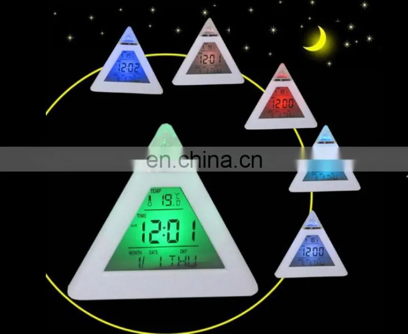7 colors changed night lighting Digital Thermometer triangle digital clock led