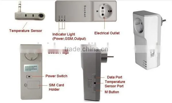 Newest 2-in-1 Multifunctional Remote Controlled ON/OFF 3000W GSM Power Socket With External Temperature Alarm Sensor Head