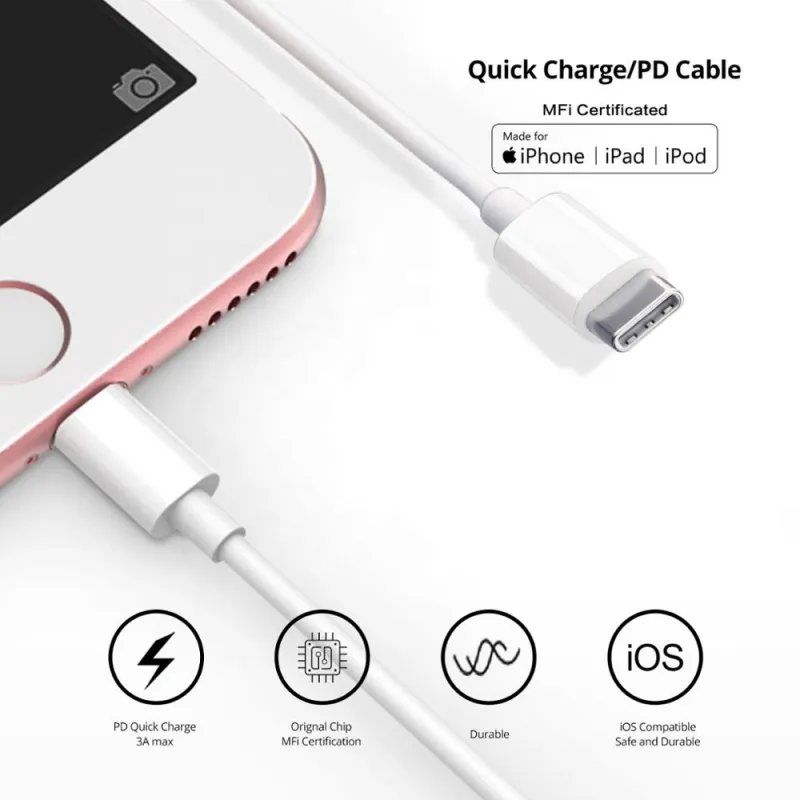 18w pd fast charger type c to lightning cable fast charging mfi cable for iphone