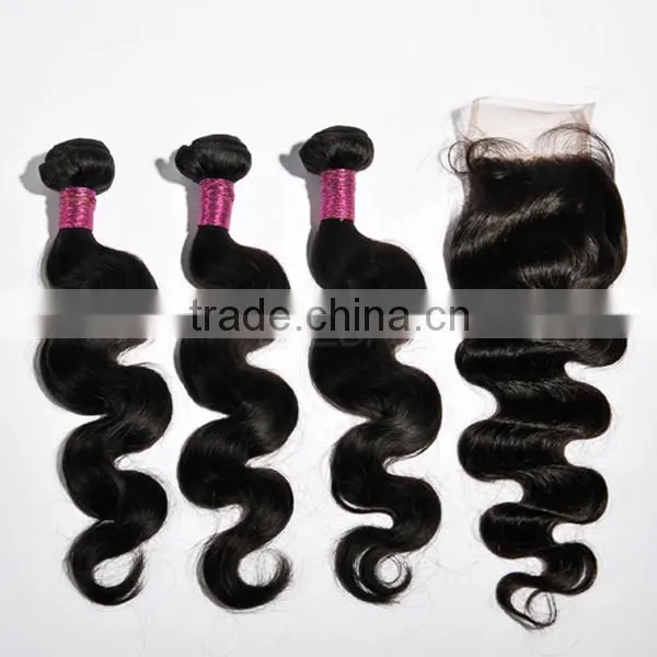 3 Bundle Brazilian Hair With Cheap Lace Front Swiss Silk Base Lace Closure Bangs Lace Closure