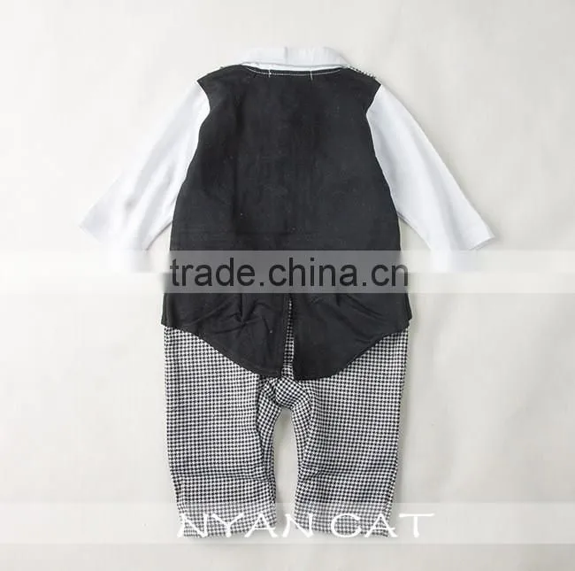2016 Hot sale Spring & Autumn Kids Clothes Gentleman organic cotton fake 2pcs jumpsuits 2 color handsome boy kids rompers
