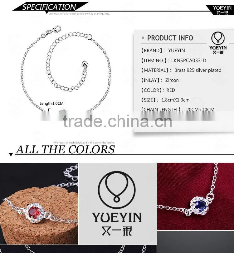 Size 20CM+10CM Thin Chain Casting Ruby Silver Anklet Jewelry