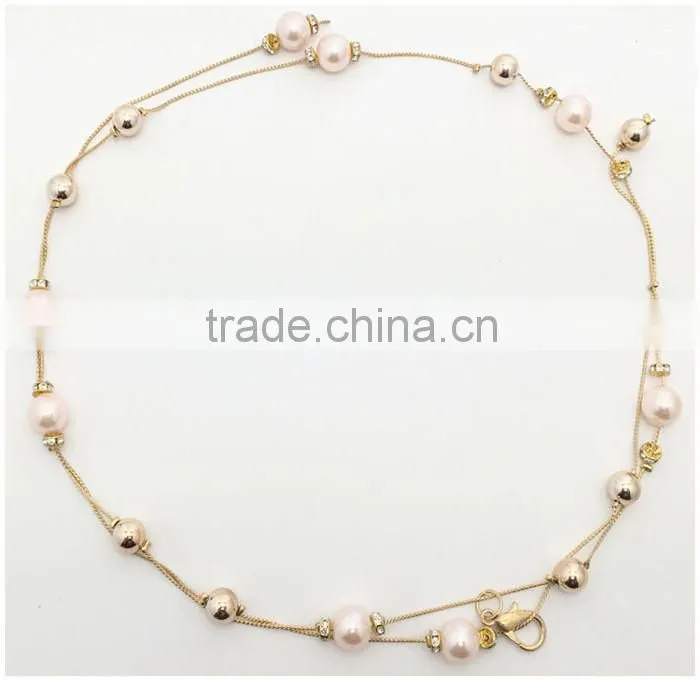 New Metal Waist Chain Belt Rhinestone Studded Peal Belt Lady's Casual Decorate Skirt Slim Chain Belt