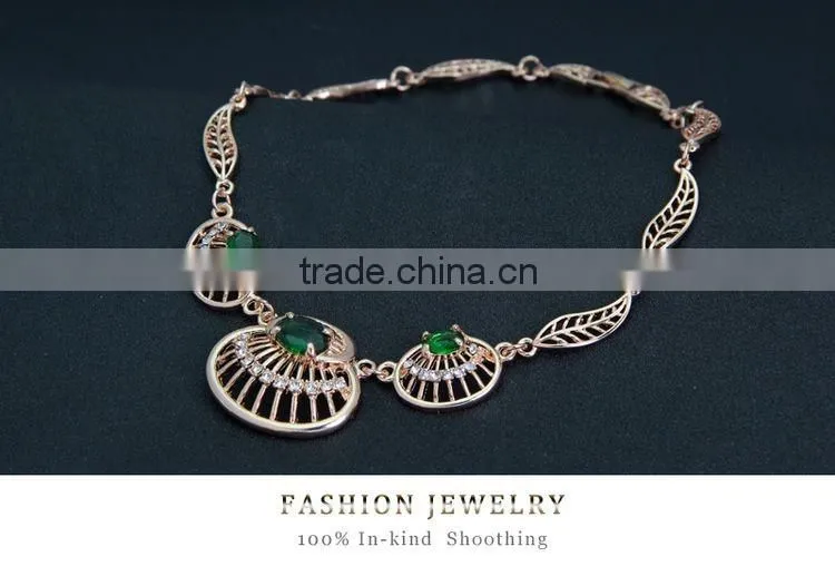 Top Hot Sale Women 18k Gold Plated Jewelry Sets Beautiful Luck Green Trendy Necklace Bracelet Earrings Ring Good Jewelry