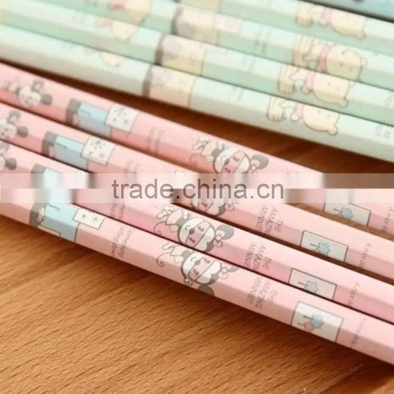 7" wooden heat transfer printing/ plastic mantle lovely pencil with eraser ,Office&. School Supplies logo available