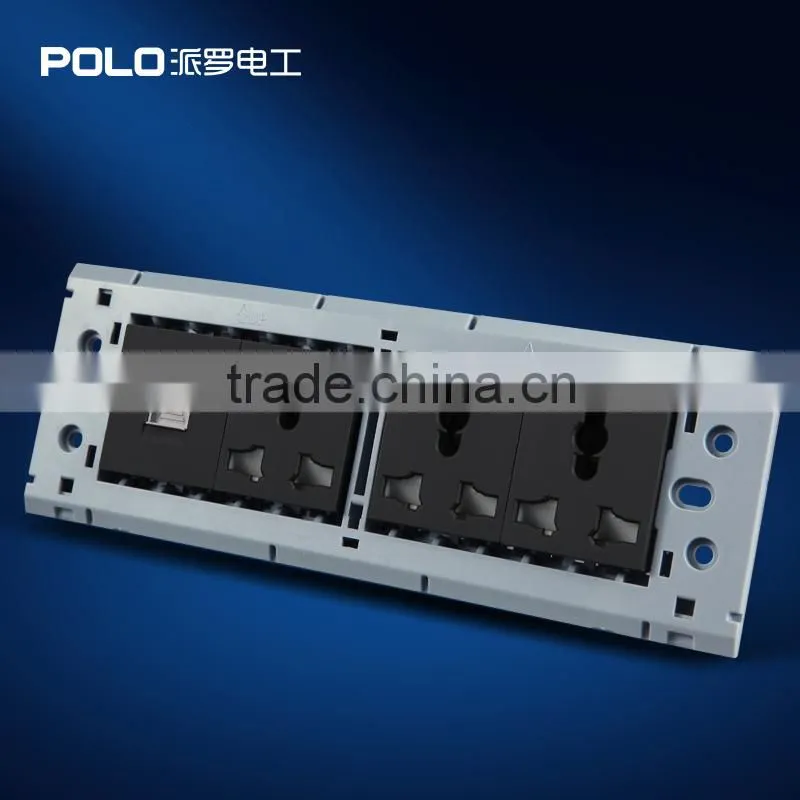 2015 new design stainless steel PC material multi-role Telephone with three 3 pin universal socket