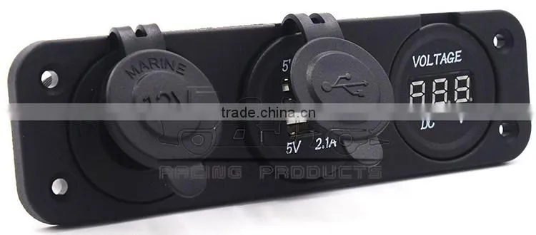 BJ-UPS-003 Universal 12V Three Hole Cigarette Lighter Charger Voltmeter Motorcycle USB Power Supply