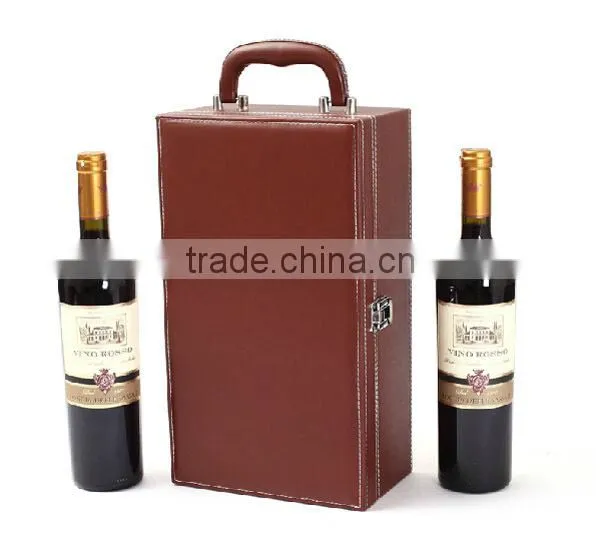 Factory Hot Sell Handmade two bottles wine leather box