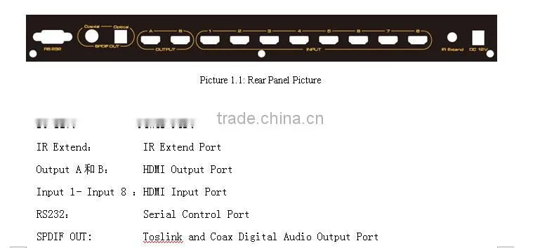hdmi switch splitter 8x2 with spdif optical output