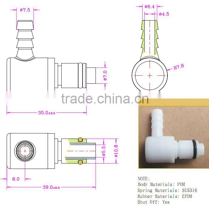 1/4" POM/EPDM Plastic disconnector ILD1604HBL Male