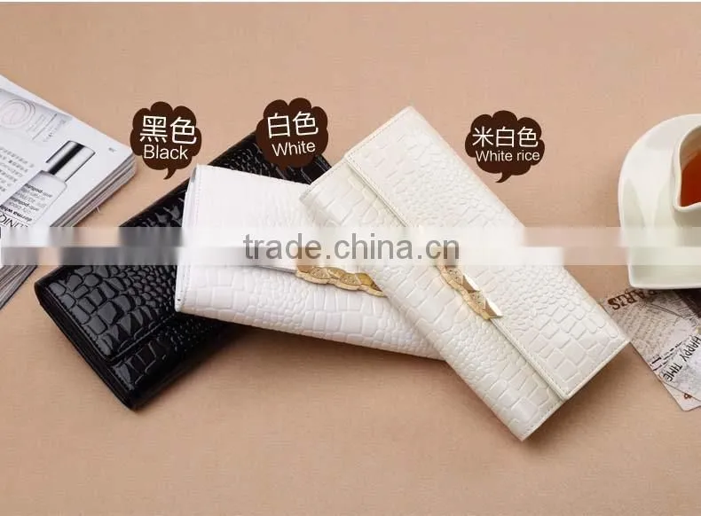2016 New arrival women genuine leather wallet cowhide crocodile purse security ladies party clutches