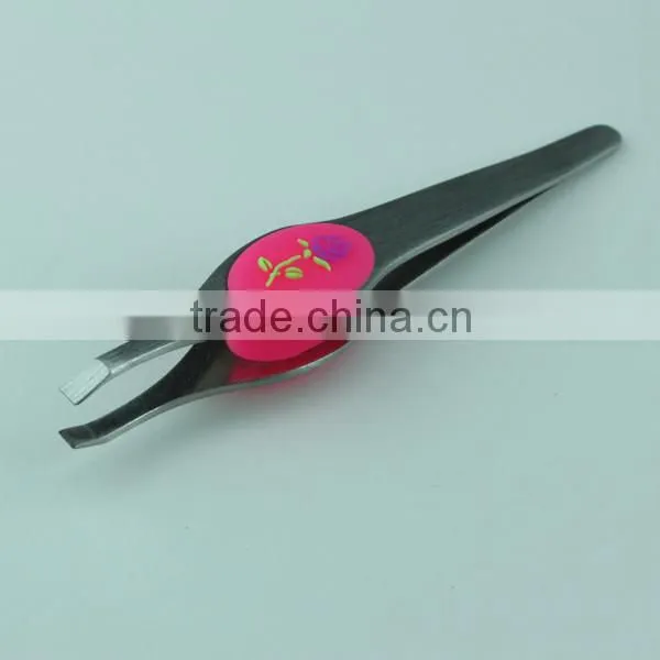 Make-up Width Handle Tweezers in Colorful Silicone Insert