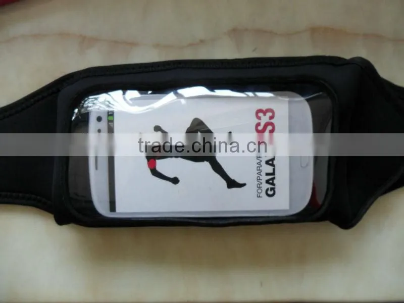 Wholesale custom sport cellphone waistbag with pvc window /sport gym waistbag for cellphone/ mobile phone waistbag