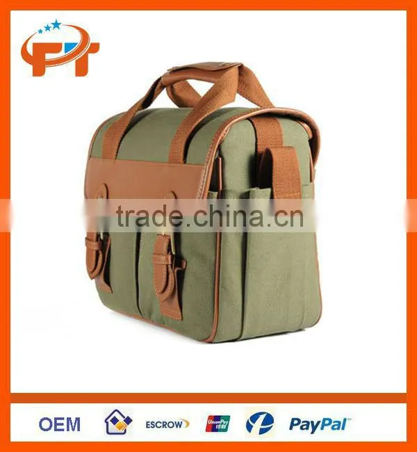 Canvas camera bag for 1 camera 2 lens and can for ipad
