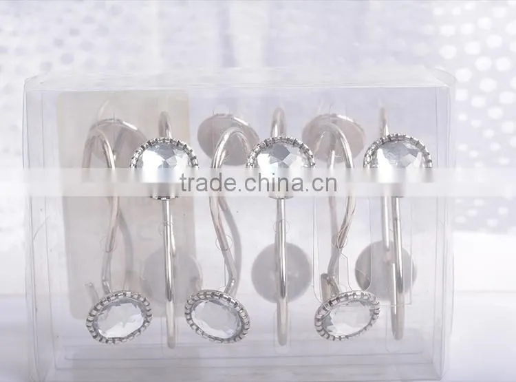 factory direct sale high quality metal shower curtain hooks / Polished Chrome Metal bathroom shower curtain hooks/curtain hooks